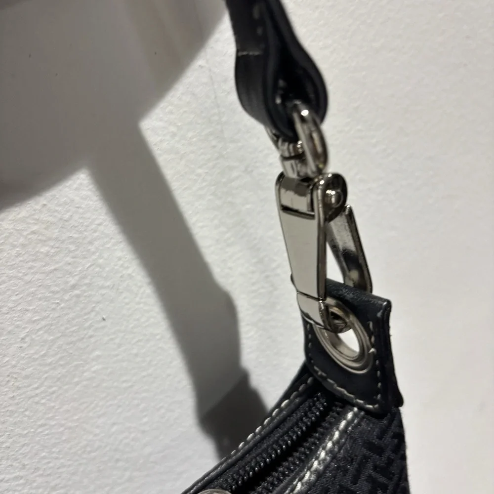 Vintage Talbots Y2K Black Jacquard Hobo Bag Contrast Stitching Shoulder Purse
